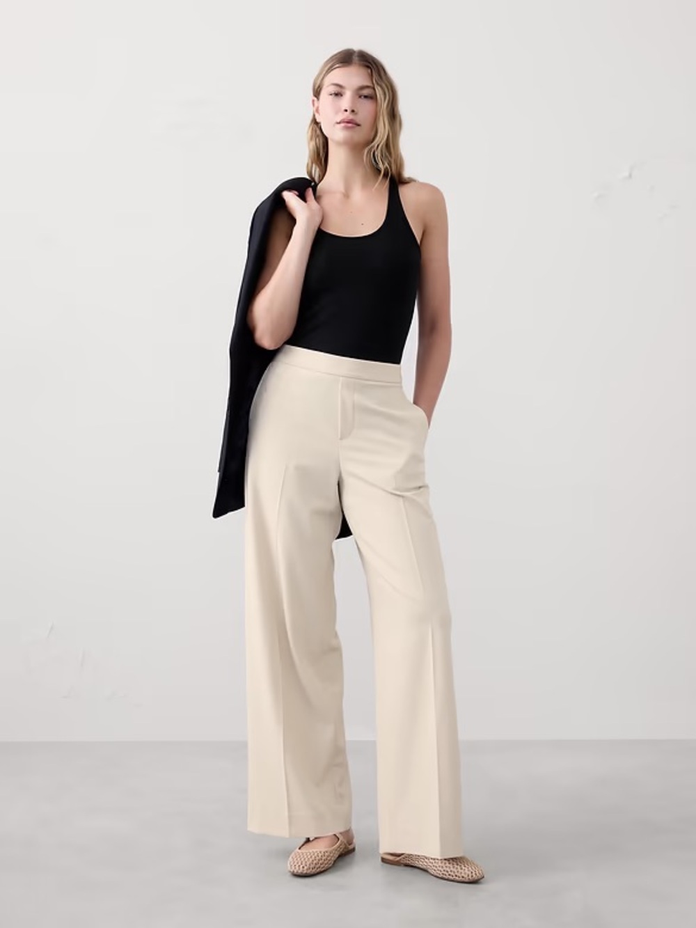 Banana Republic Factory Wide-Leg High-Rise Pants in Cream